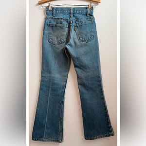 Vintage 70s Juniors Girls High Rise Mid Wash Orange Tab Flare Levis 9/10
